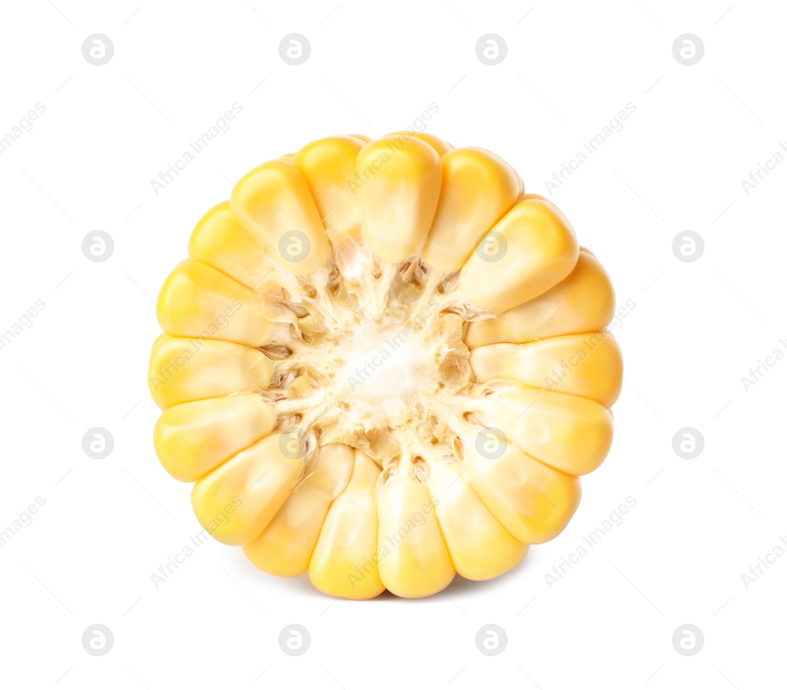 Photo of Piece of ripe raw corn cob isolated on white