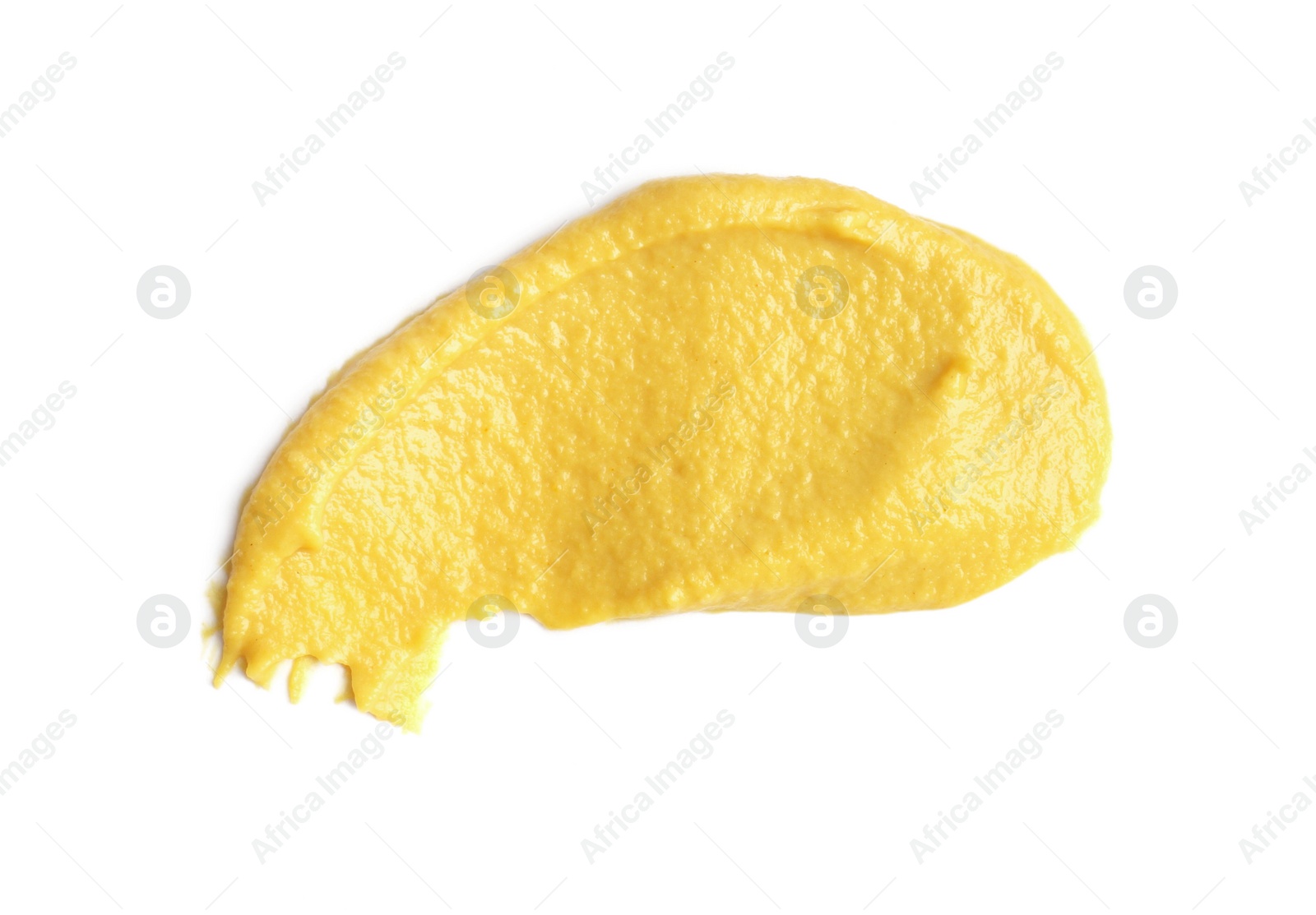 Photo of Smear of delicious mustard isolated on white, top view