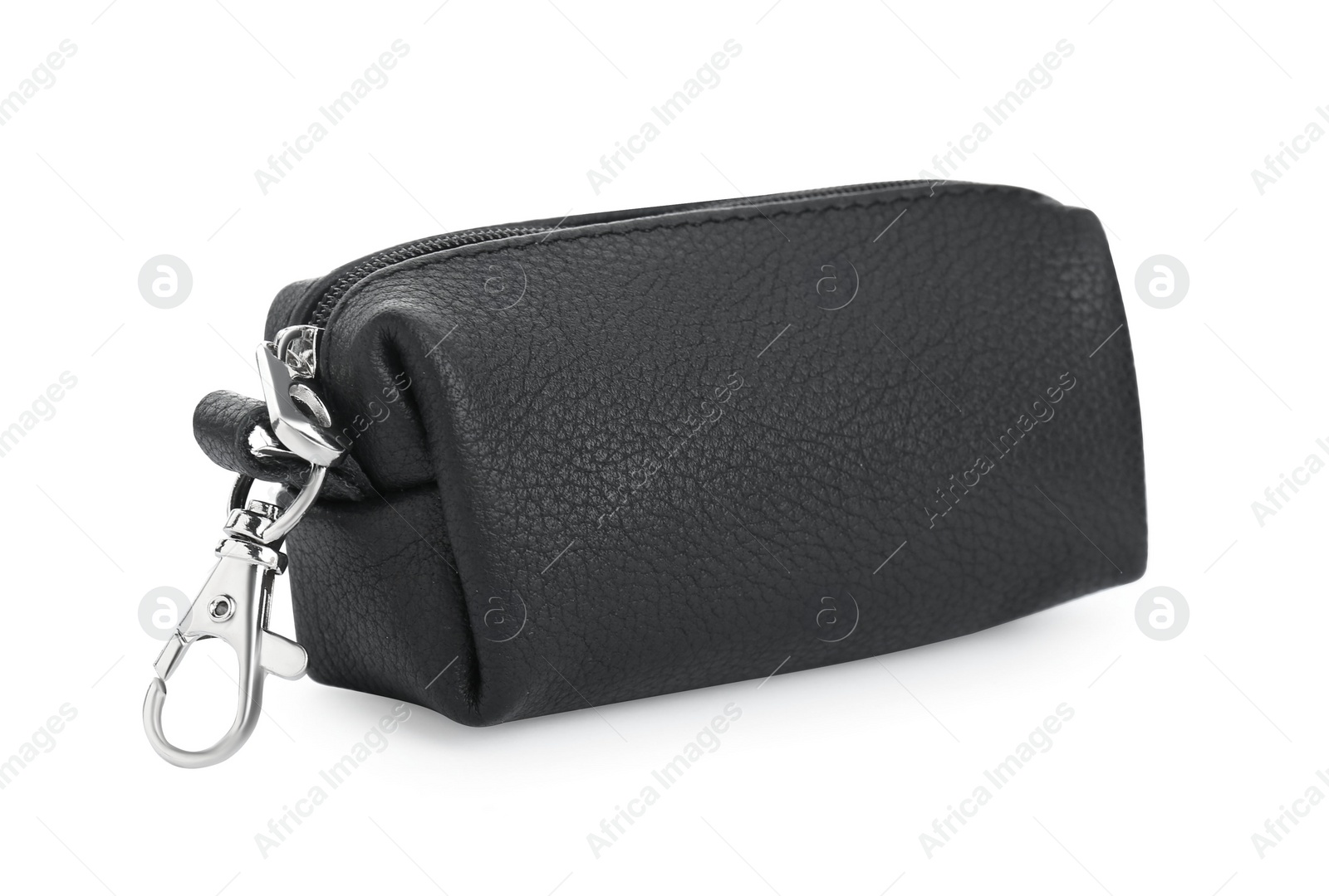 Photo of Stylish leather keys holder isolated on white