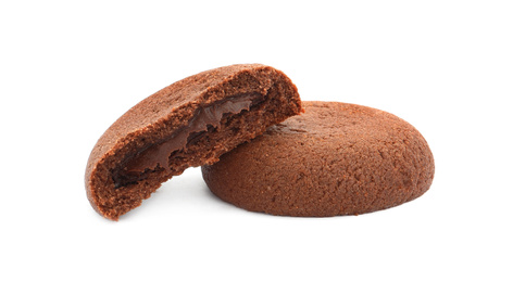 Photo of Tasty homemade chocolate cookies on white background