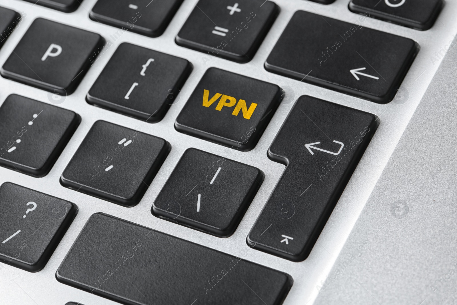 Image of Button with abbreviation VPN on computer keyboard, closeup