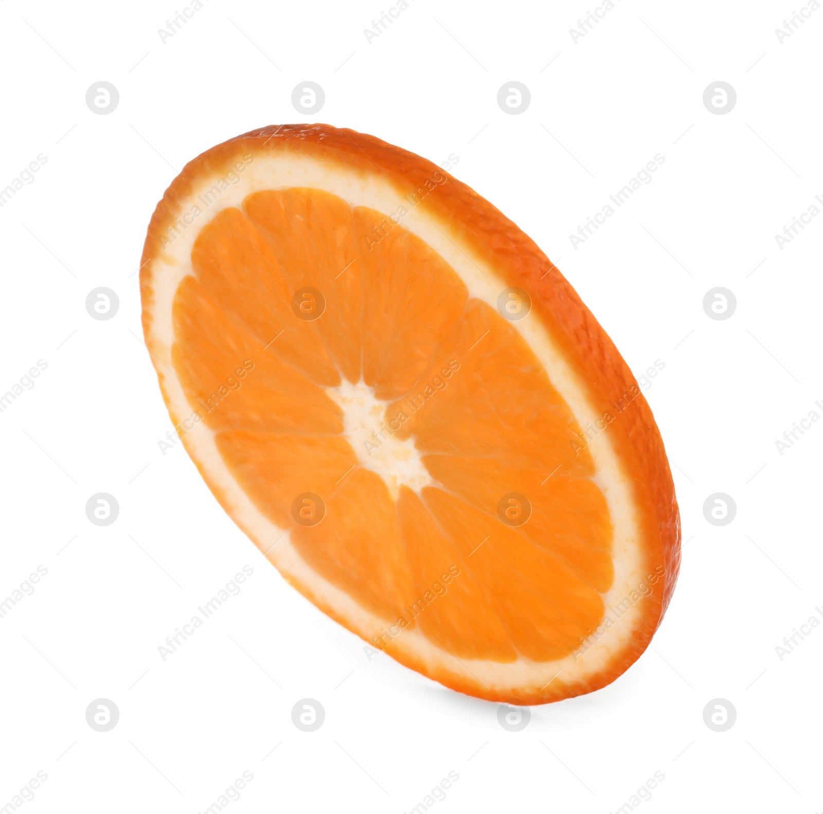 Photo of Slice of ripe orange isolated on white