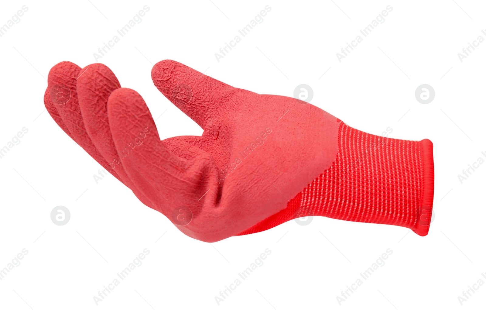 Image of One red gardening glove isolated on white