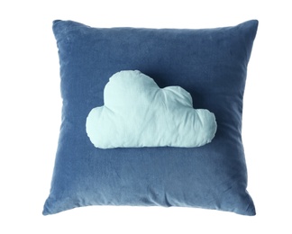 Soft decorative pillows on white background