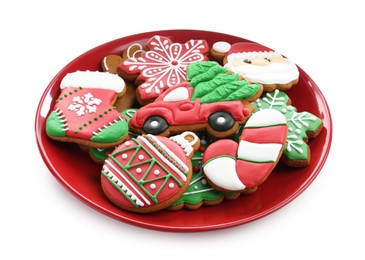 Photo of Different tasty Christmas cookies isolated on white