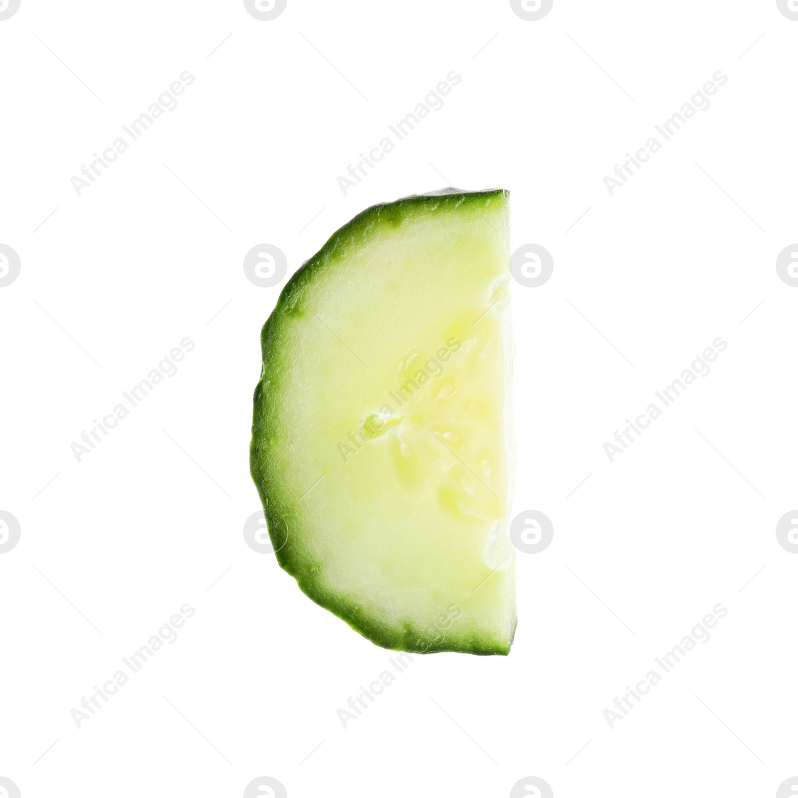 Photo of Piece of fresh cucumber on white background