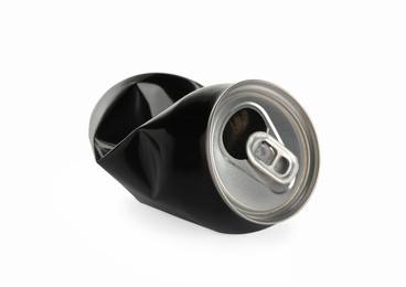 Photo of Black crumpled can with ring isolated on white