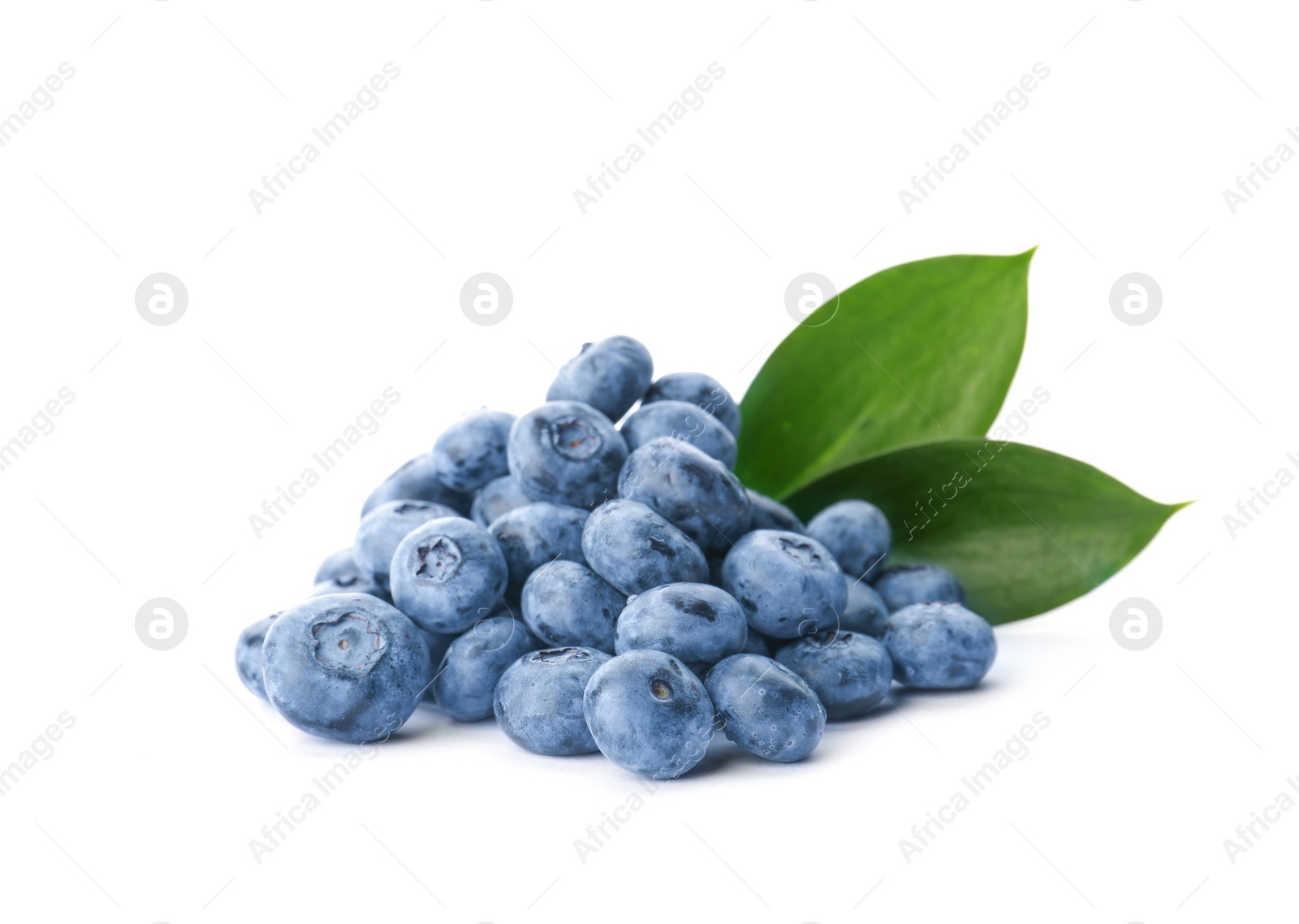 Photo of Heap of fresh ripe blueberries on white background