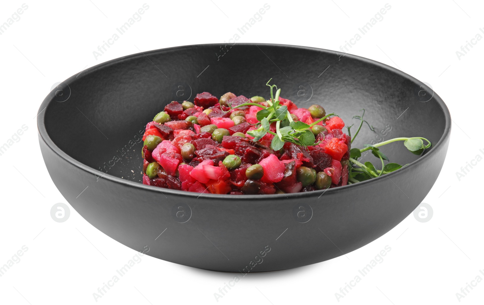 Photo of Delicious fresh vinaigrette salad isolated on white