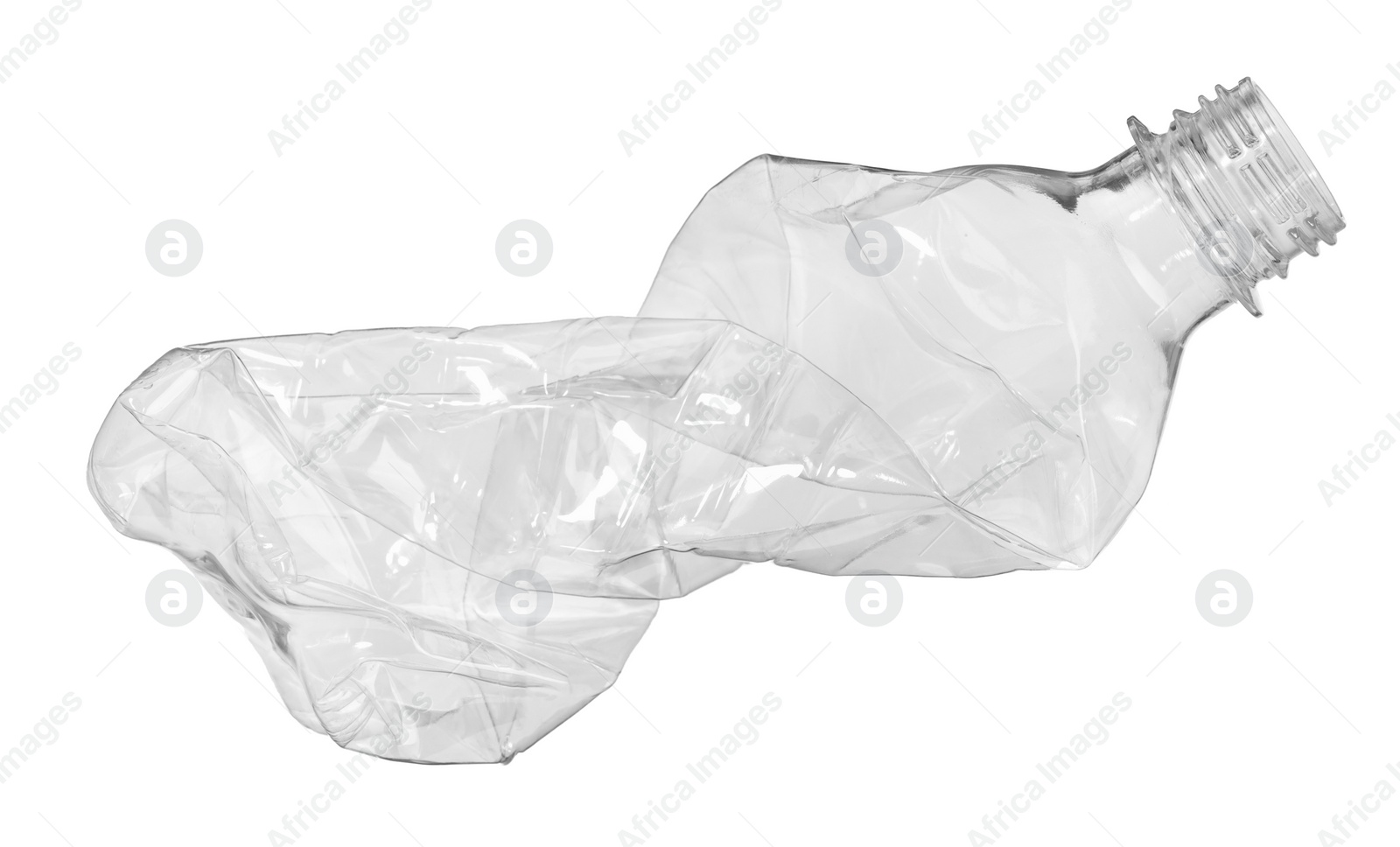 Photo of Crumpled disposable plastic bottle isolated on white