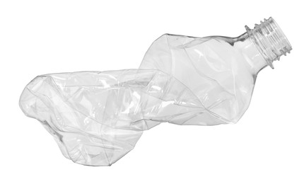 Photo of Crumpled disposable plastic bottle isolated on white