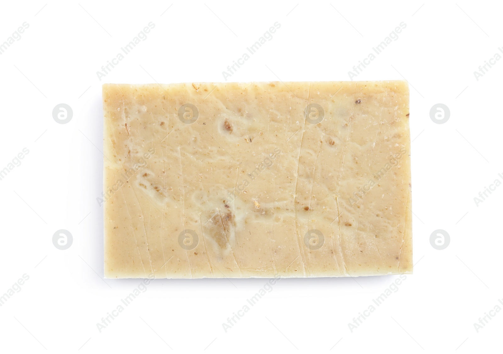 Photo of Hand made soap bar on white background, top view
