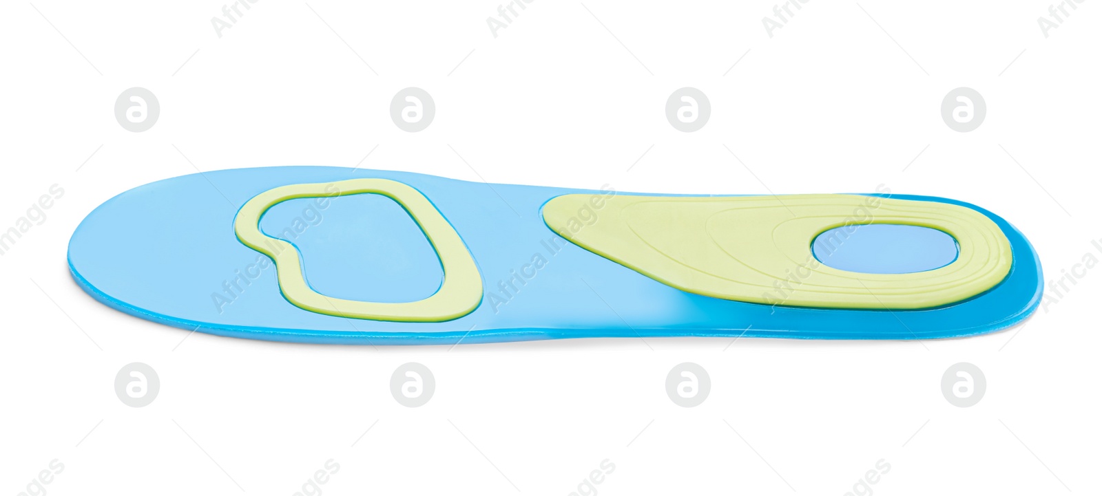 Photo of Light blue orthopedic insole isolated on white