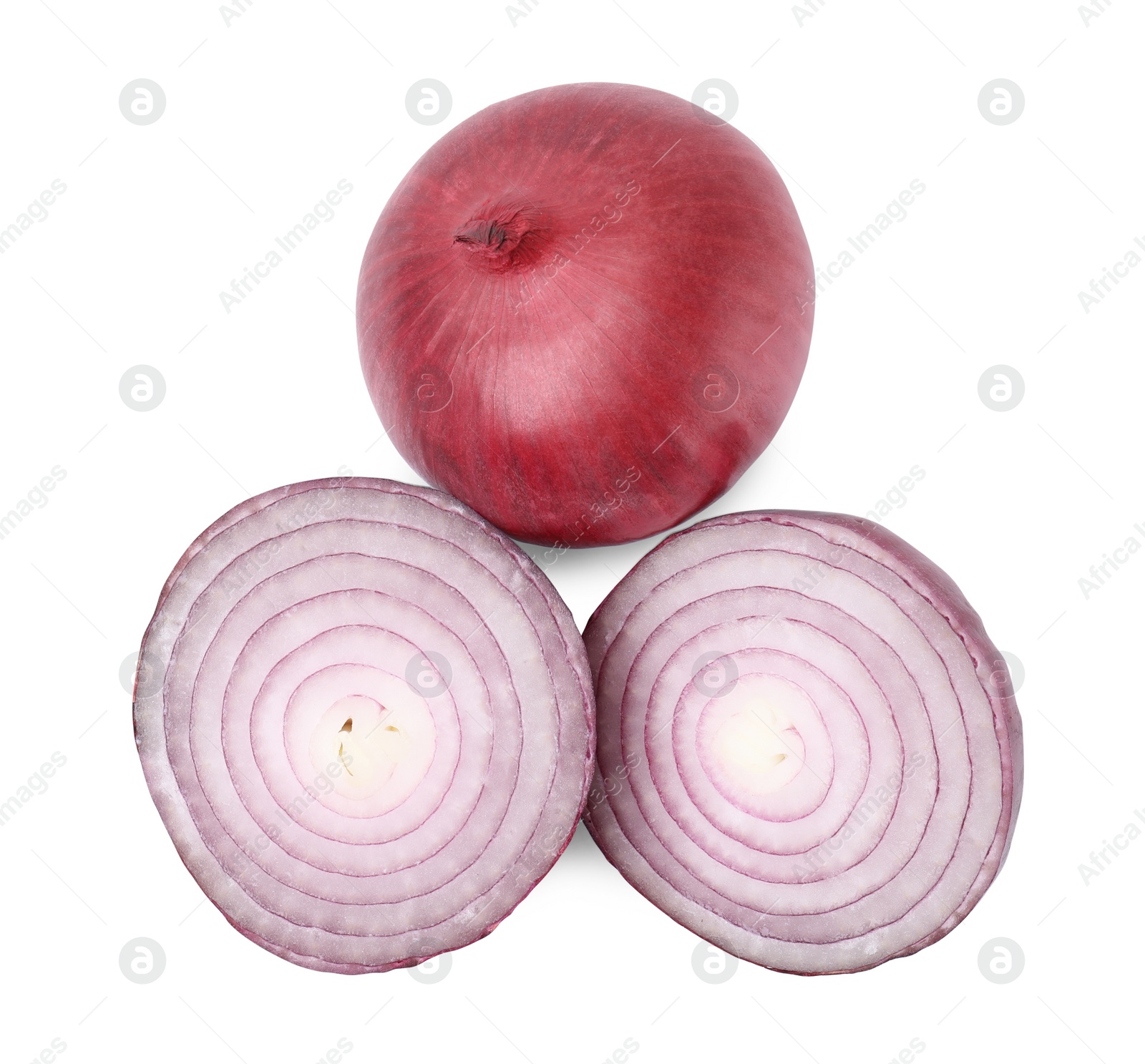 Photo of Ripe fresh red onions isolated on white