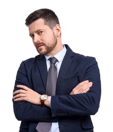 Handsome bearded businessman in suit on white background