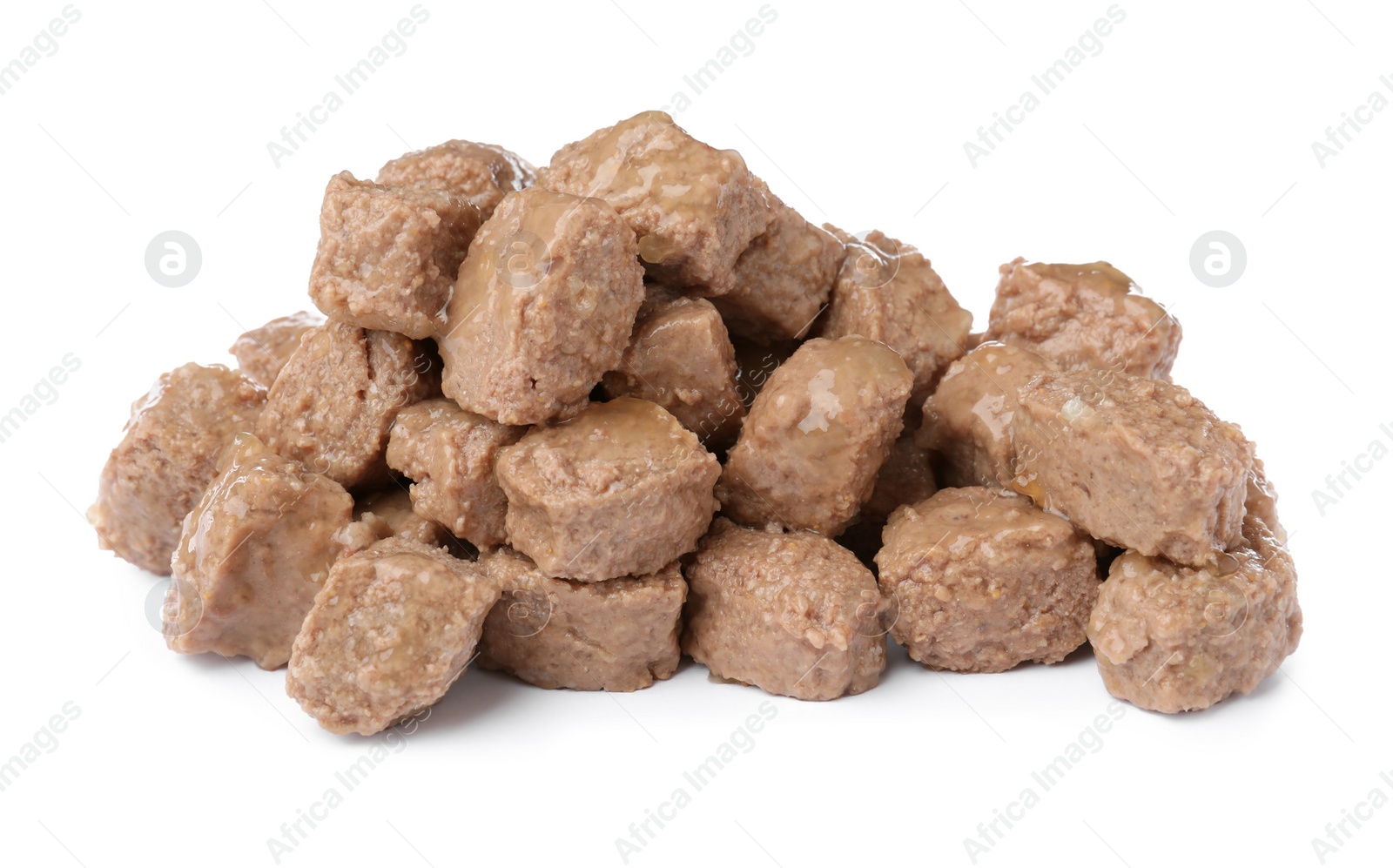 Photo of Pile of wet pet food isolated on white