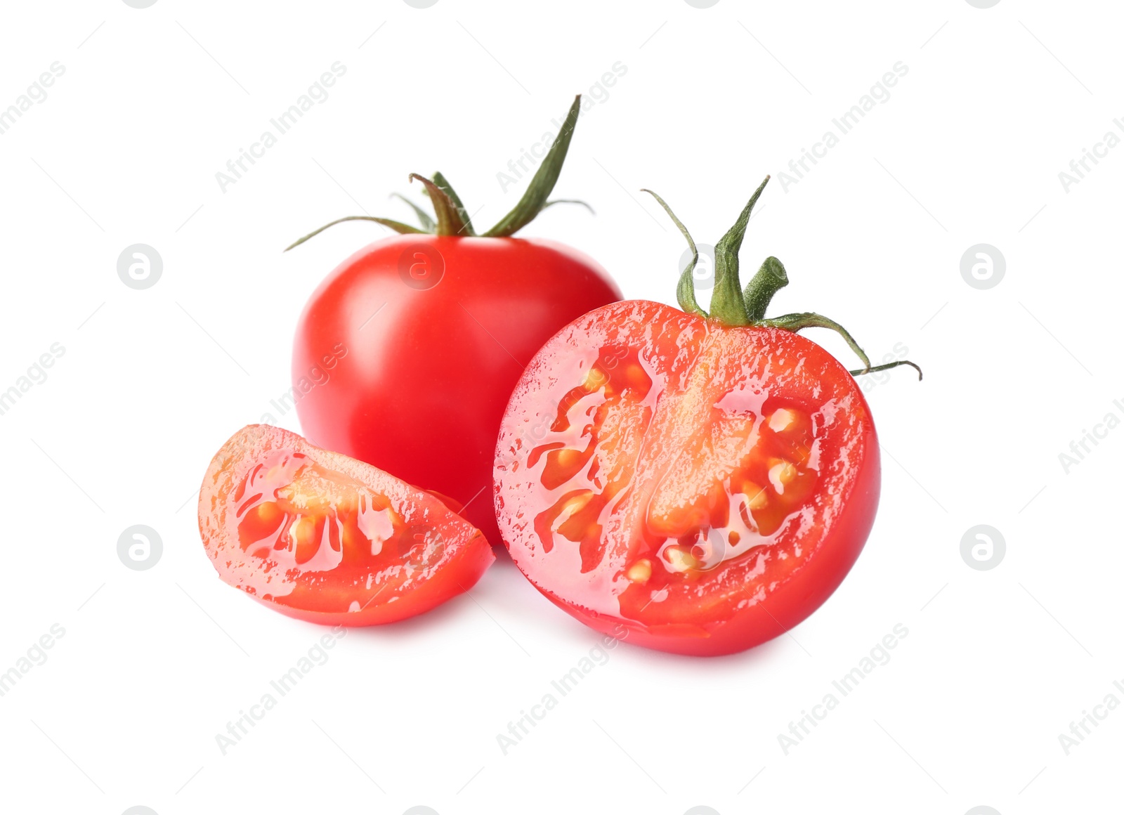 Photo of Tasty fresh raw tomatoes isolated on white