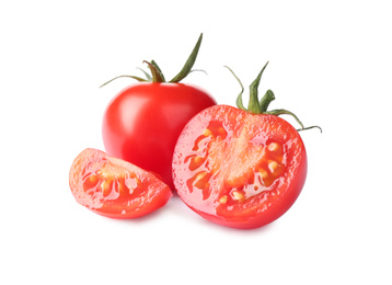 Tasty fresh raw tomatoes isolated on white