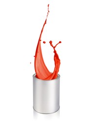 Image of Can with splashing red paint isolated on white