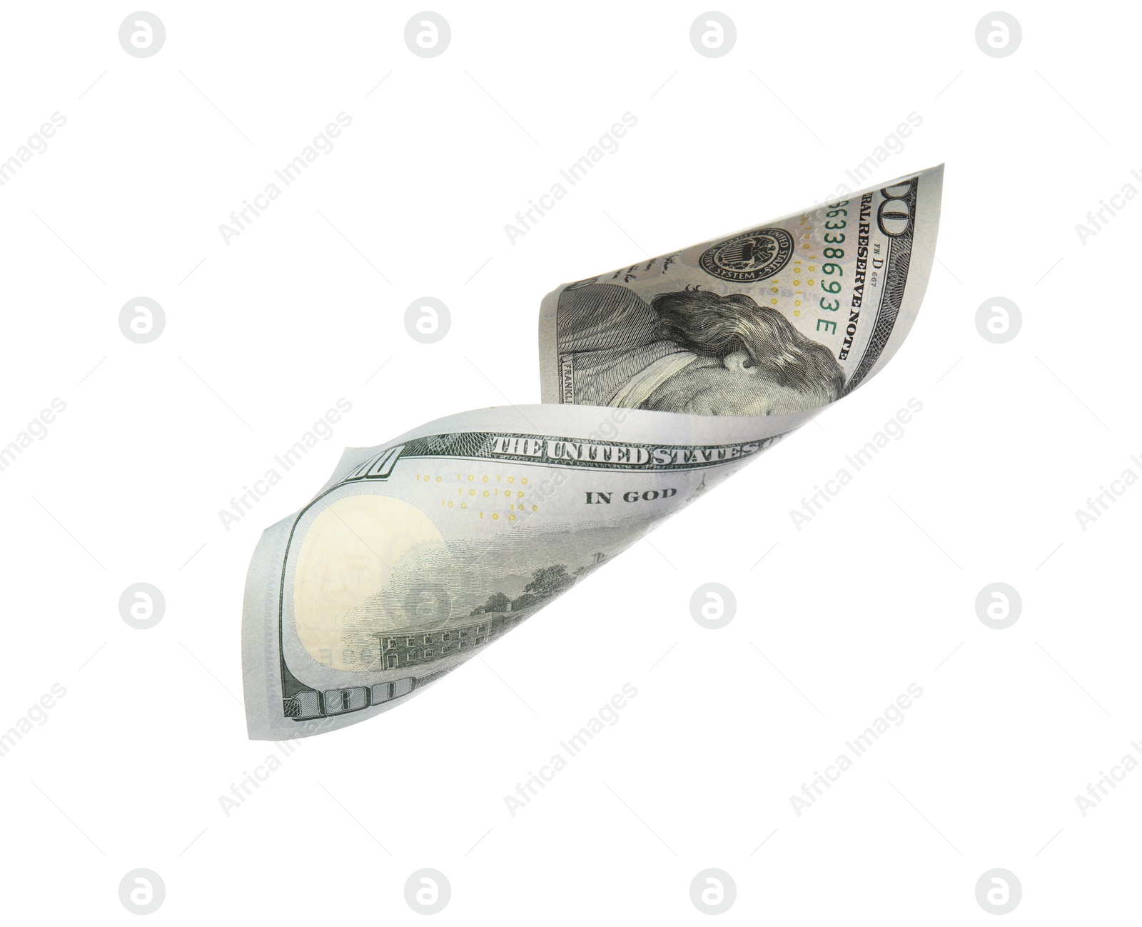 Photo of One hundred dollar banknote on white background. American national currency