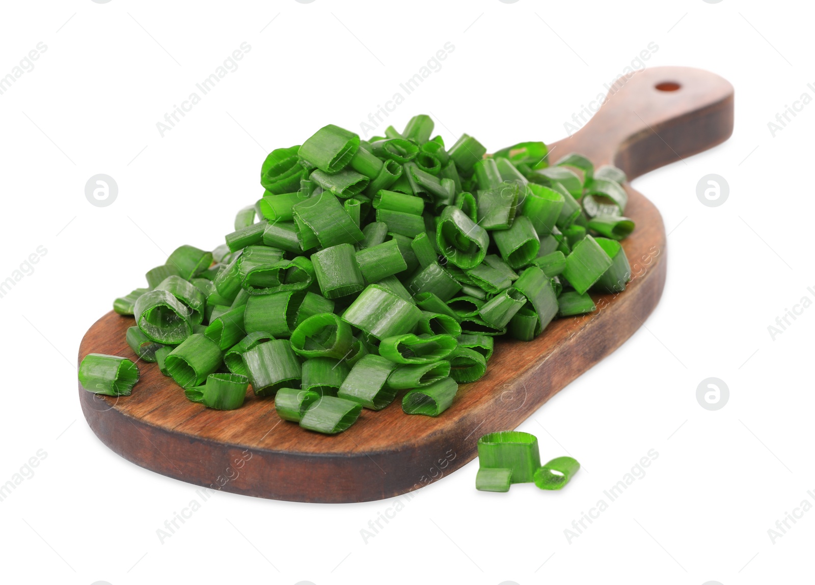 Photo of Chopped fresh green onion isolated on white