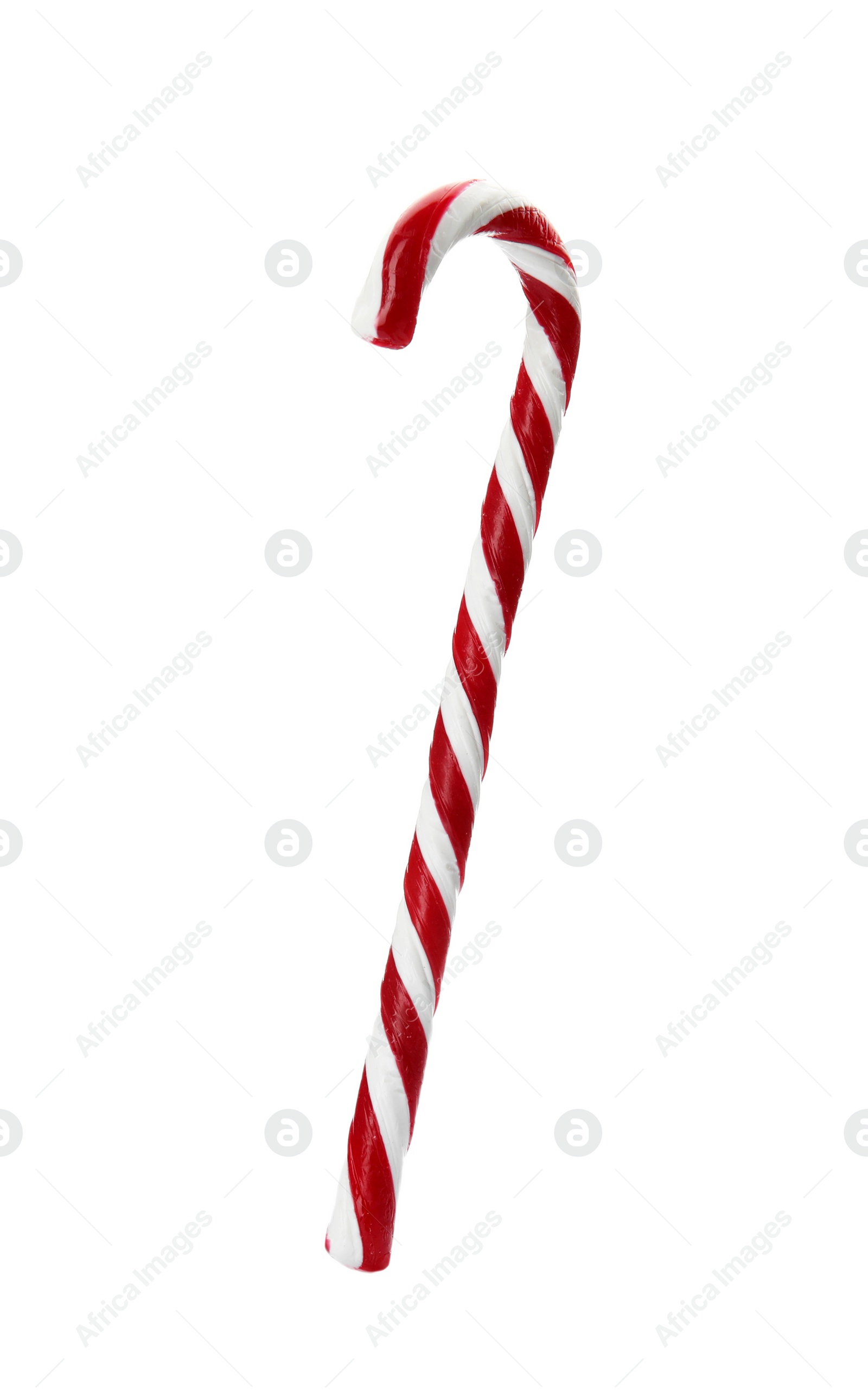 Photo of Tasty candy cane on white background. Festive treat