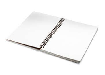 One open notebook with blank pages isolated on white