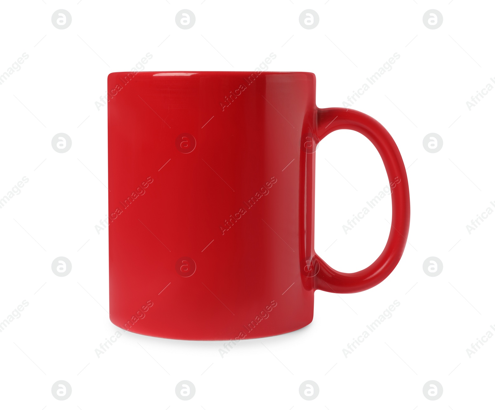 Photo of One red ceramic mug isolated on white