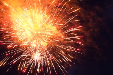 Beautiful bright firework lighting up night sky