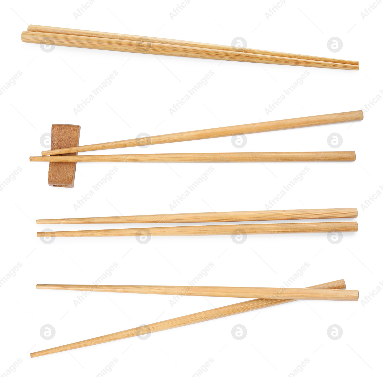 Image of Collage with wooden chopsticks isolated on white