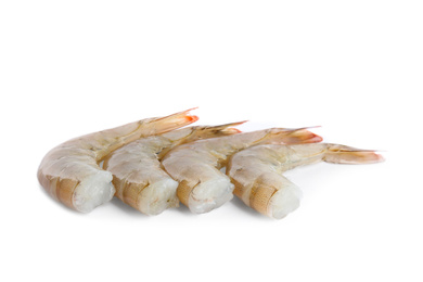 Photo of Fresh raw shrimp isolated on white. Healthy seafood