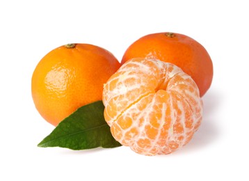 Photo of Fresh ripe juicy tangerines isolated on white