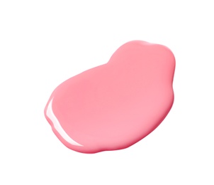 Photo of Pink nail polish stain on white background