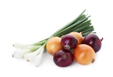 Photo of Different kinds of onions isolated on white