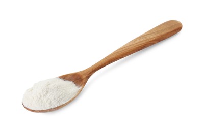 Photo of Baking powder in spoon isolated on white