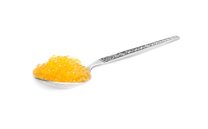 Photo of Fresh pike caviar in spoon isolated on white