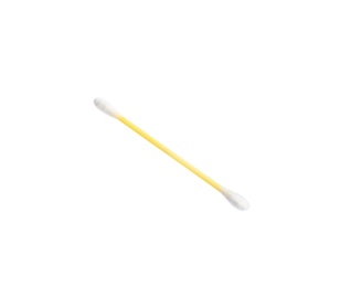 Photo of New clean cotton swab on white background