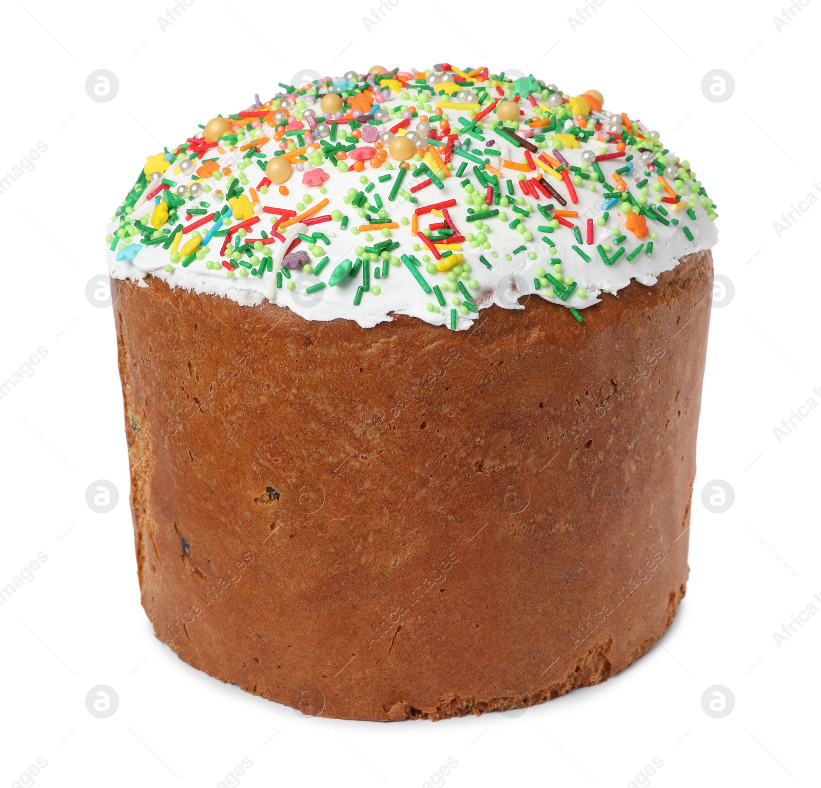 Photo of Traditional Easter cake with sprinkles isolated on white