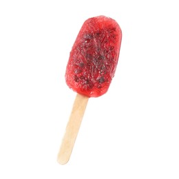Photo of Delicious blackberry ice pop isolated on white. Fruit popsicle