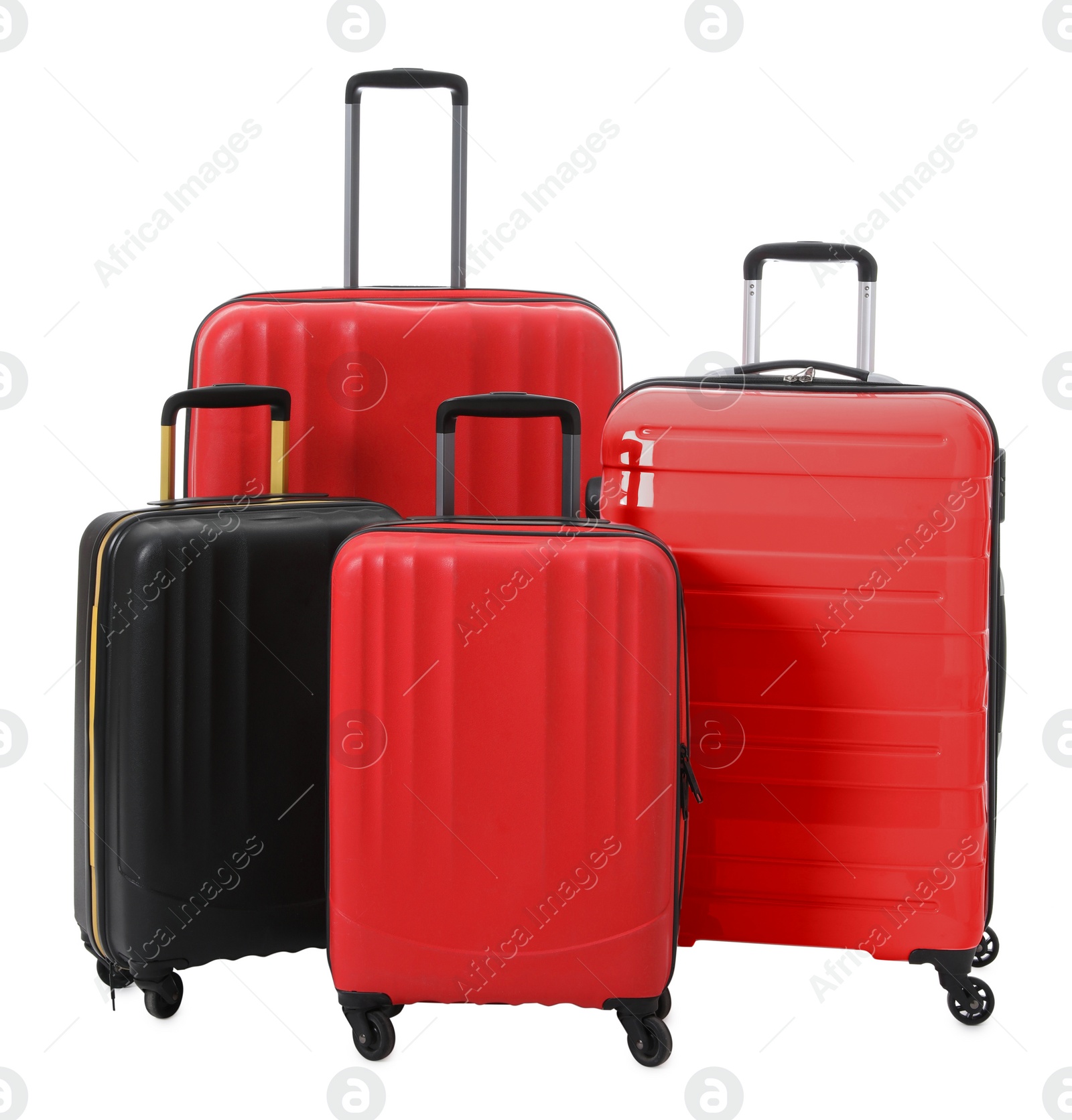 Photo of Modern suitcases for travelling on white background