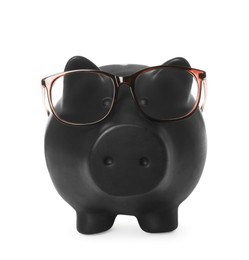 Piggy bank with glasses isolated on white