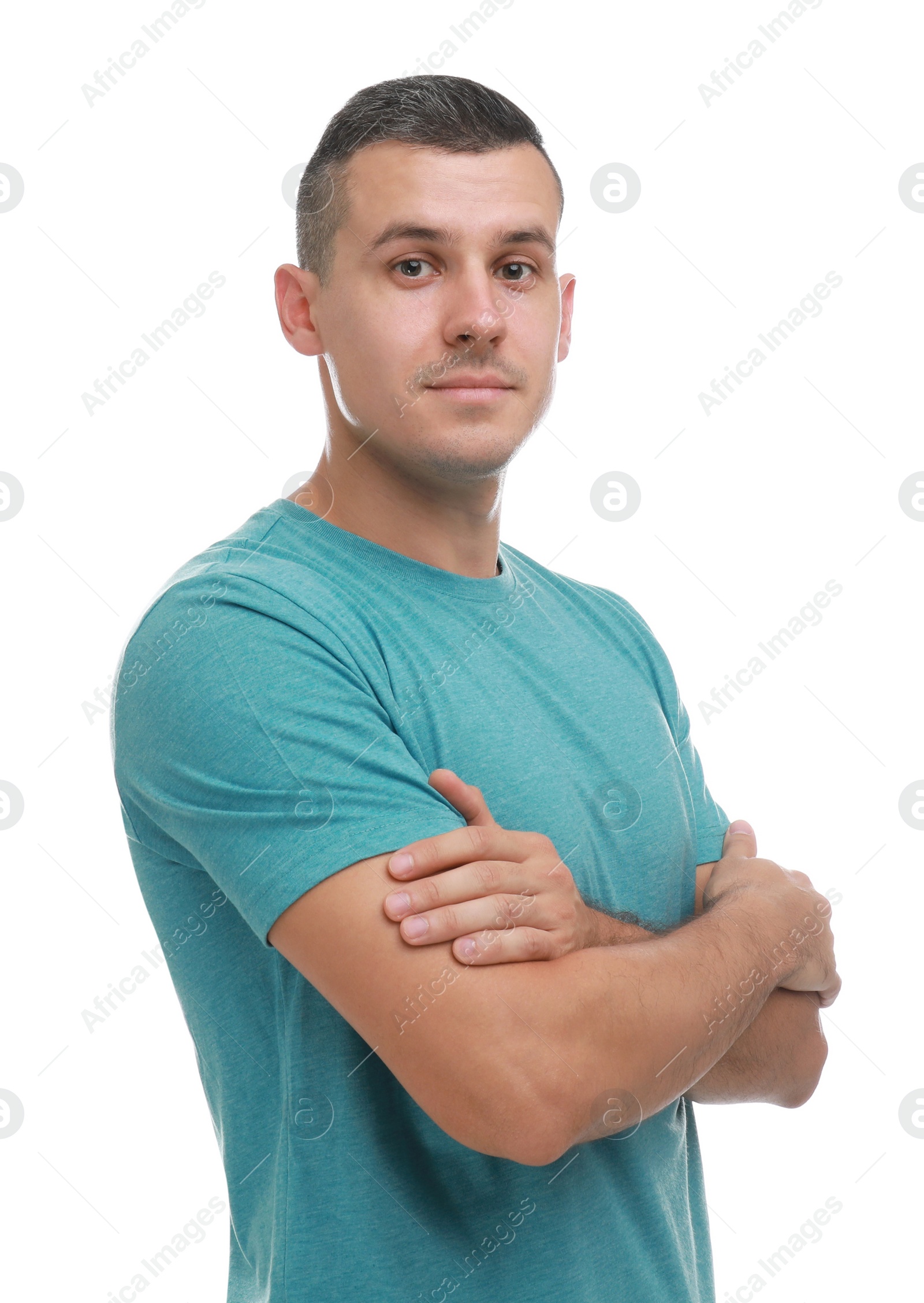 Photo of Portrait of handsome man on white background