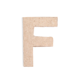 Photo of Letter F made of cardboard isolated on white