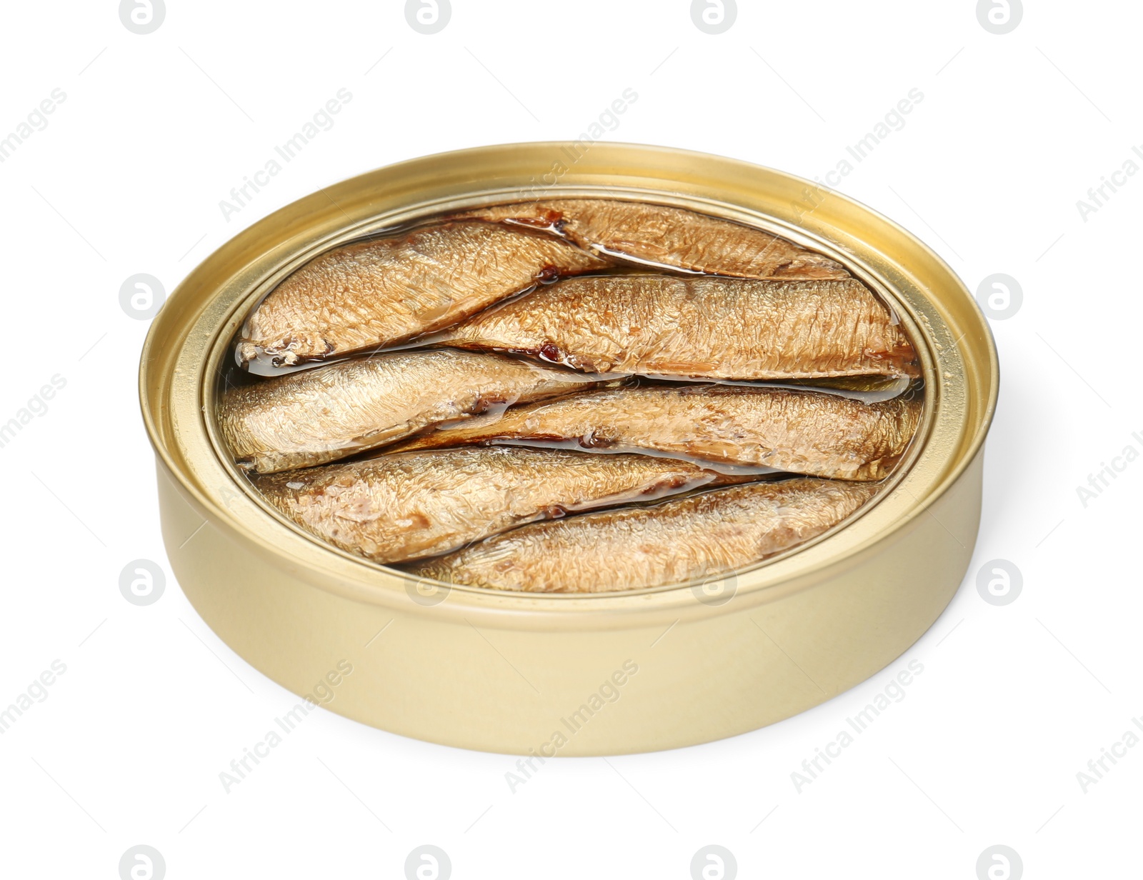 Photo of One tin can of sprats isolated on white