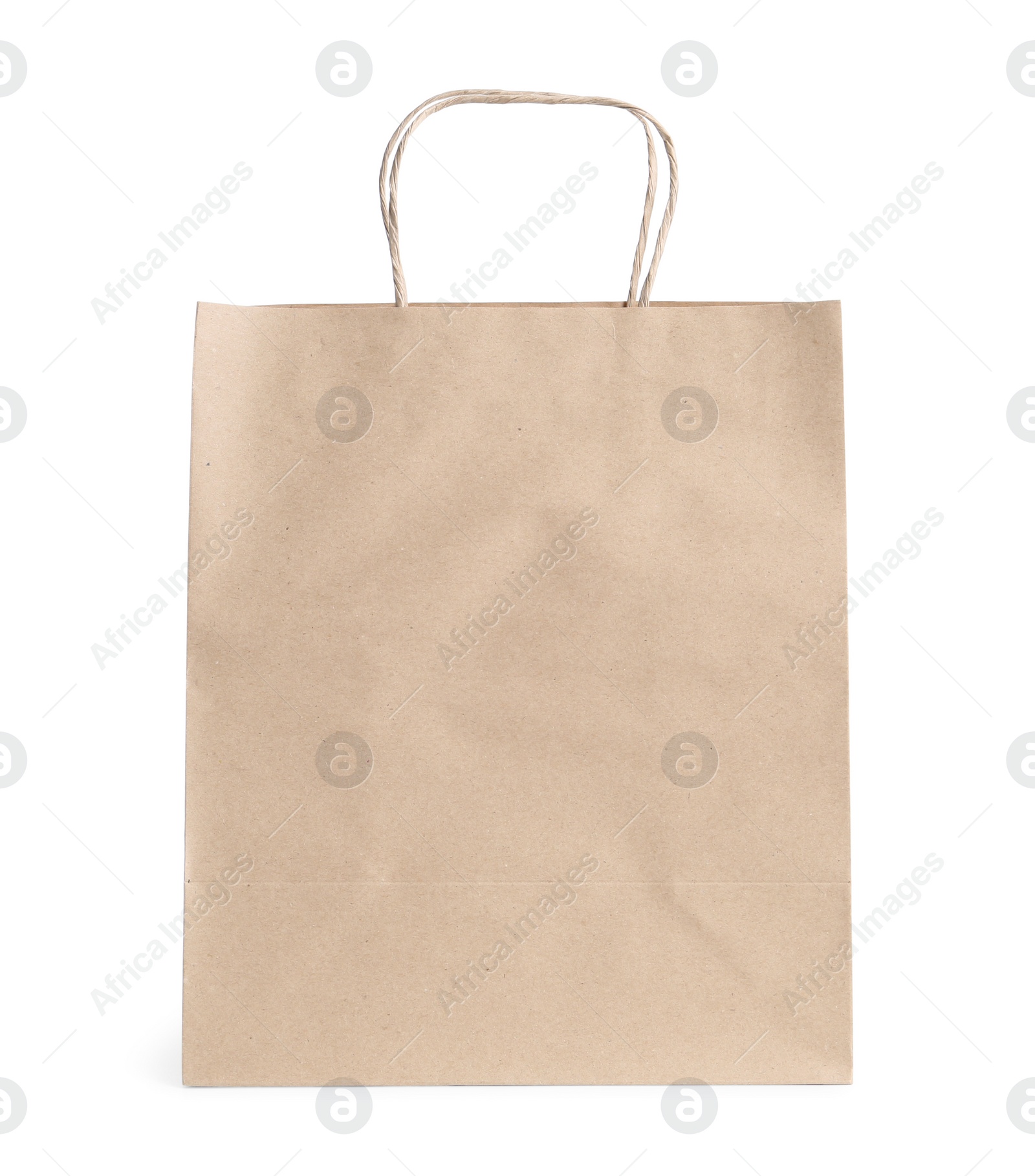 Photo of One kraft paper bag isolated on white. Mockup for design