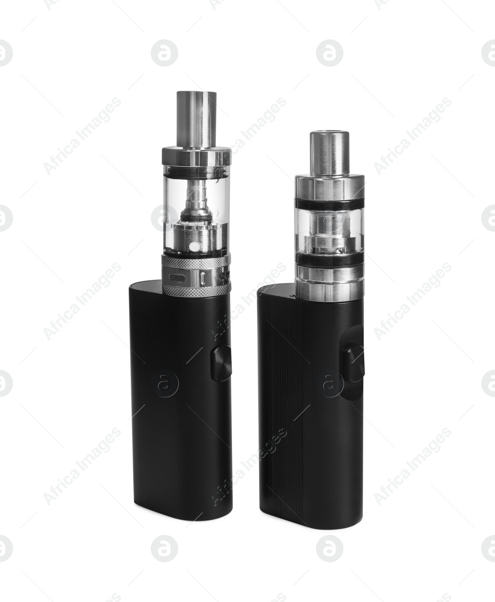 Photo of Electronic cigarettes on white background. Smoking alternative