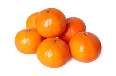 Many fresh ripe tangerines isolated on white