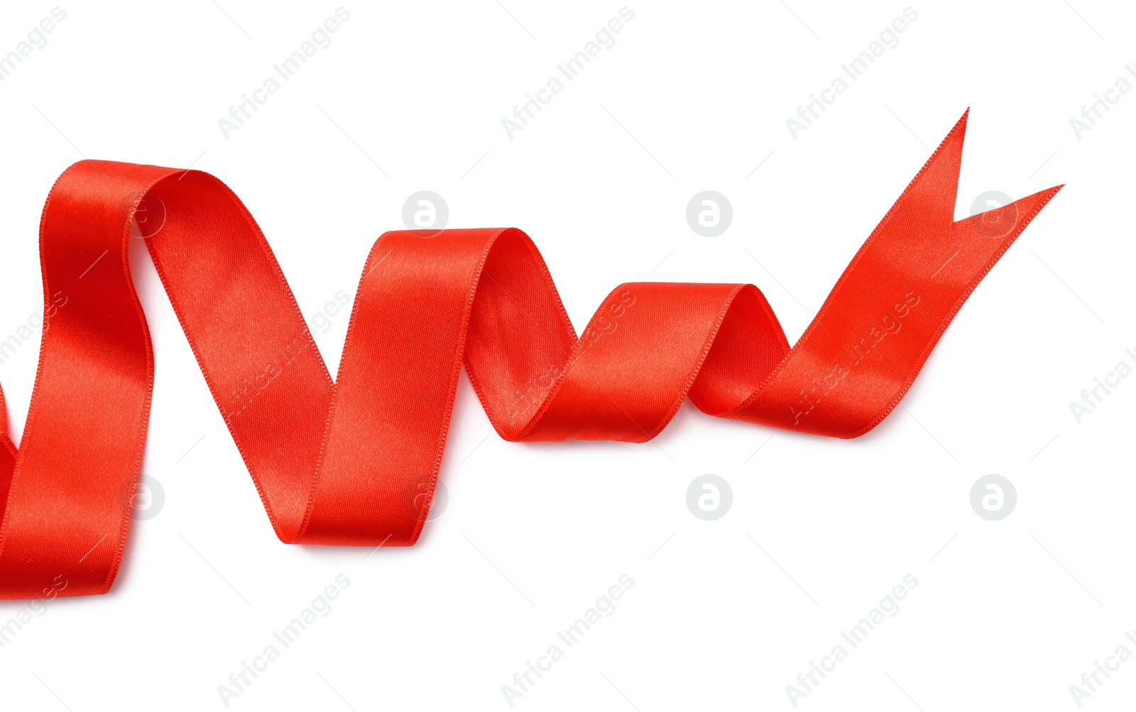 Photo of Simple red ribbon on white background, top view