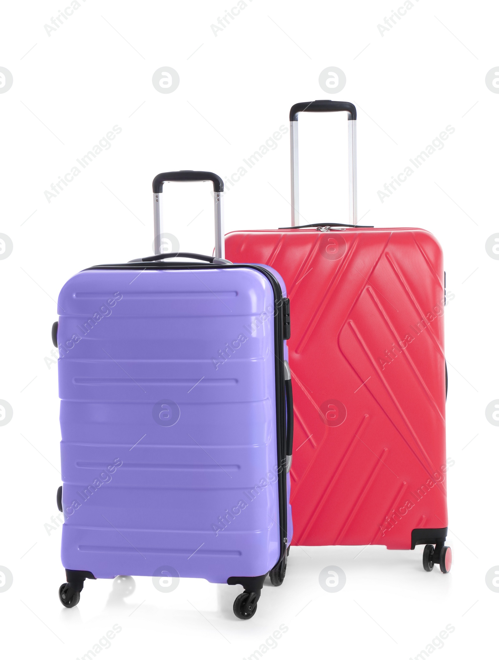 Image of Modern suitcases for travelling on white background