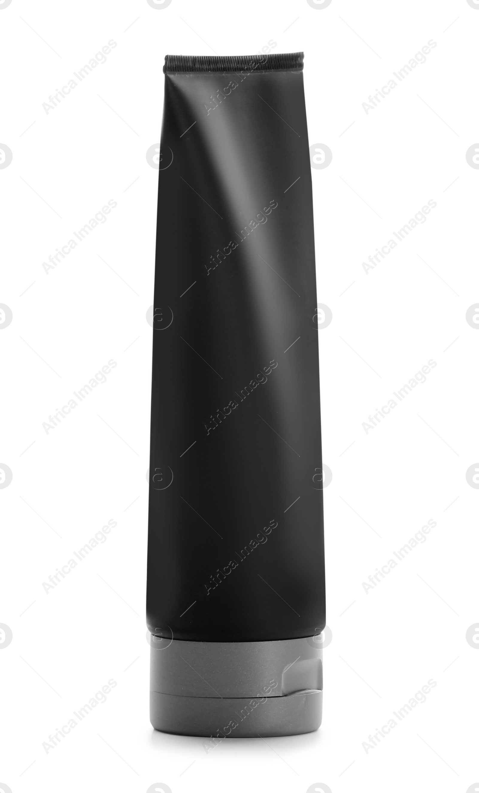 Photo of Black tube with space for design on white background. Men's cosmetic product